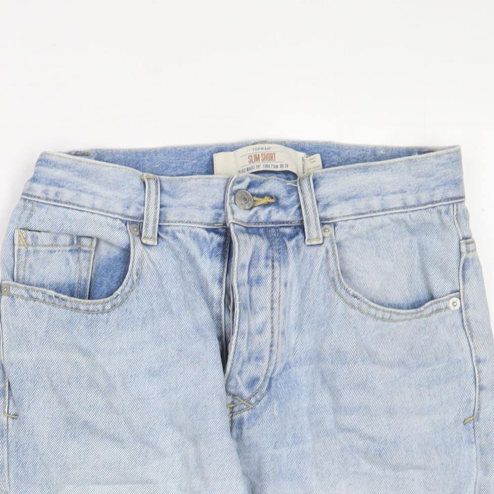 Topman Mens Blue Cotton Bermuda Shorts Size 28 in L11 in Regular Button