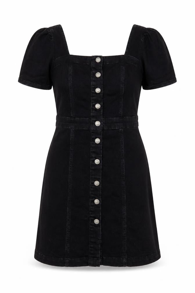 Denim & Co. Womens Black Cotton A-Line Size 14 Square Neck Button