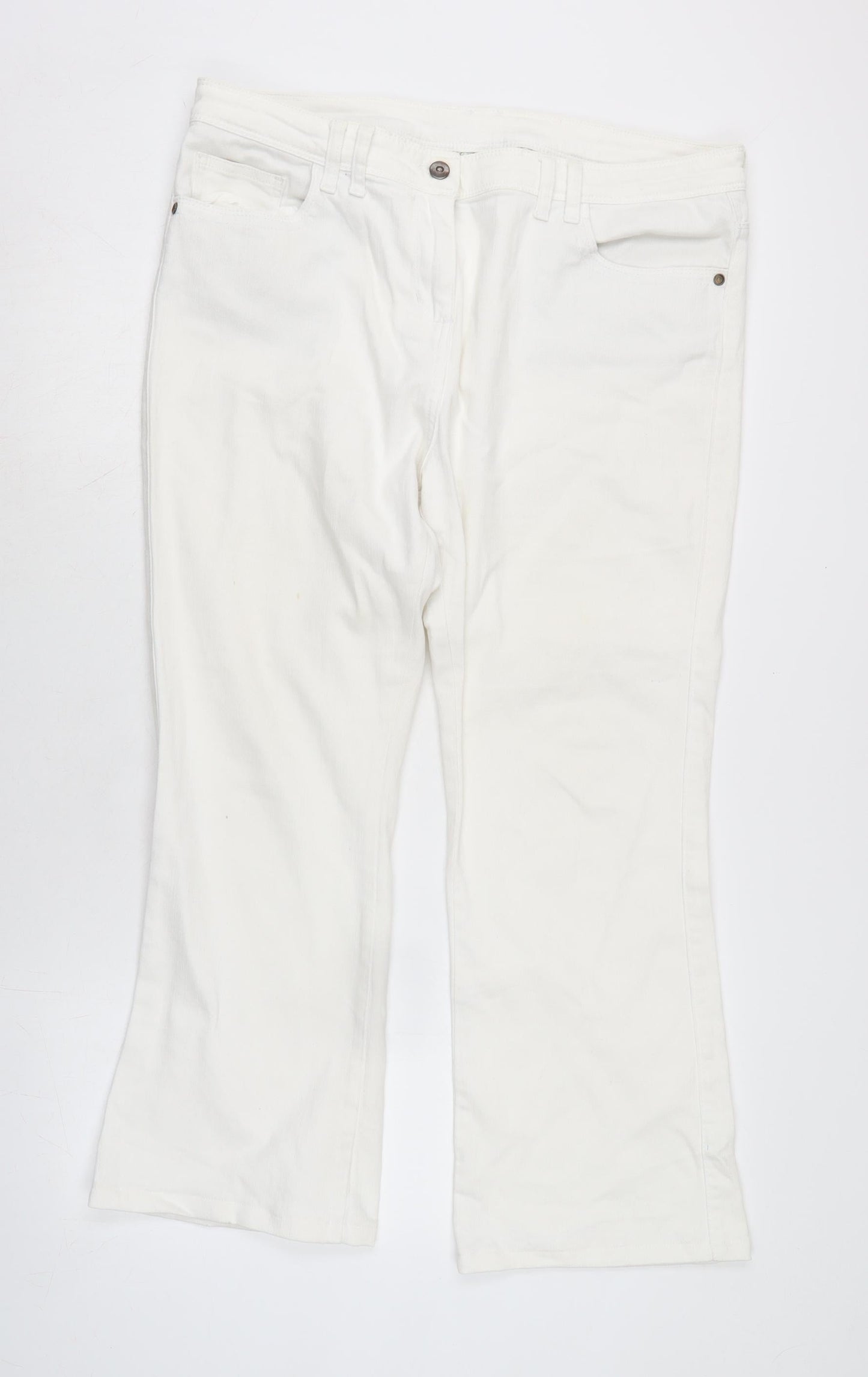 Marks and Spencer Womens White Cotton Blend Straight Jeans Size 18 L26.5 in Regular Zip