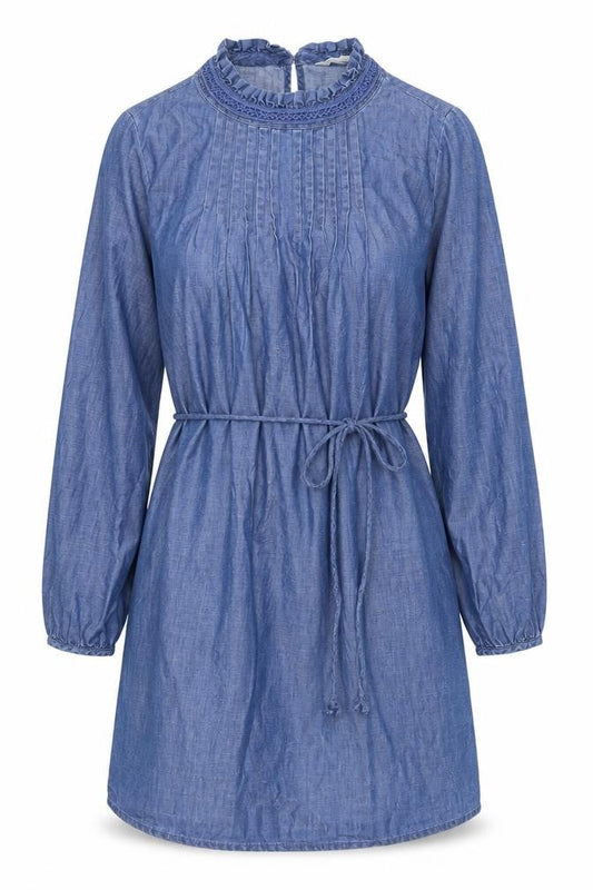 Marks & Spencer Womens Blue Houndstooth Cotton Skater Dress Size 12 Crew Neck Button