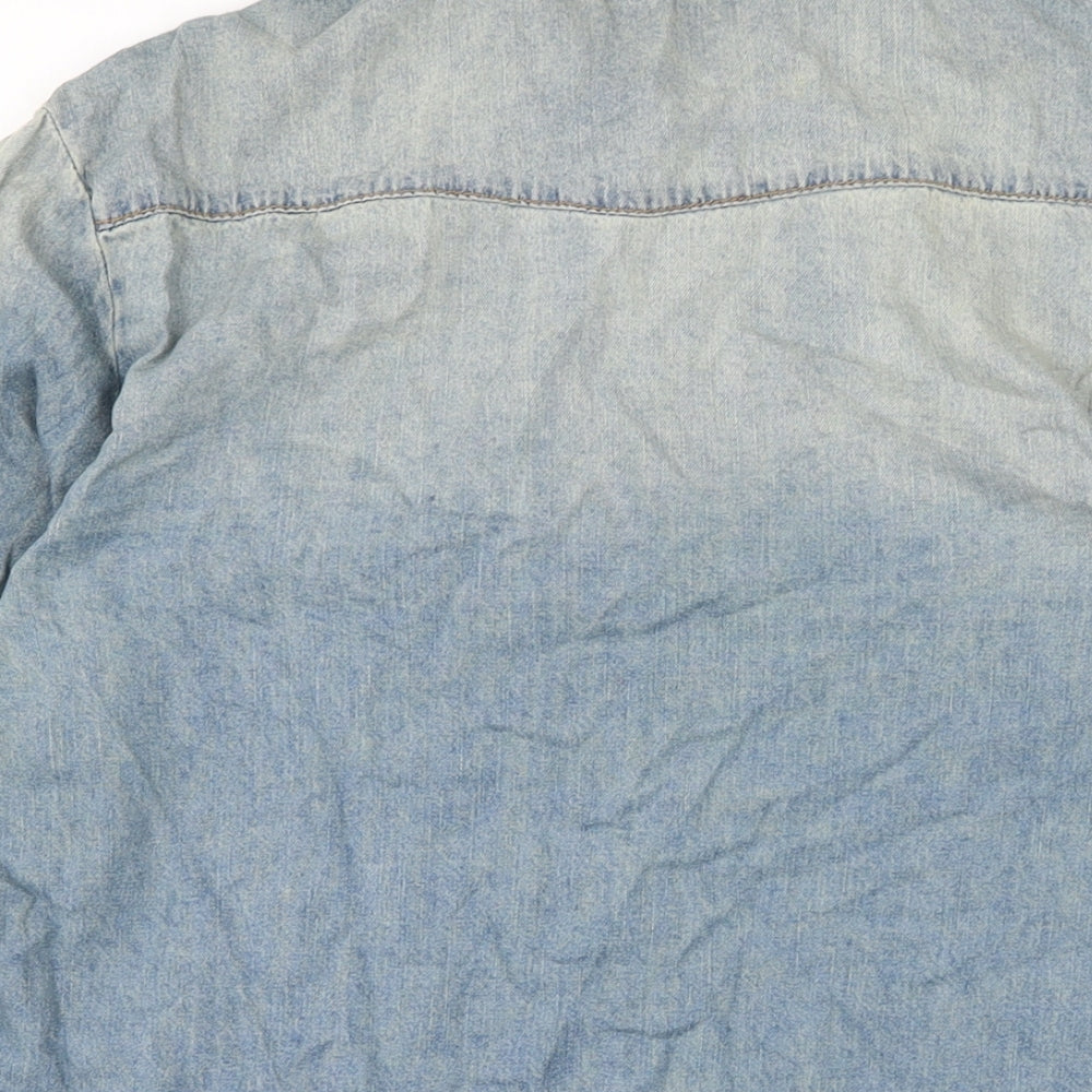 Influence Mens Blue Cotton Button-Up Size S Collared Snap
