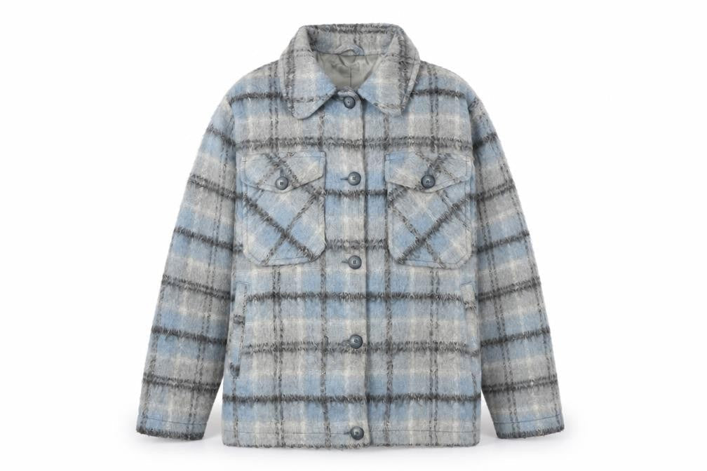 Topshop Womens Blue Check Jacket Size M Button