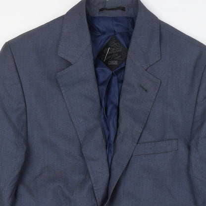 Close-up detail of ASOS men’s grey polyester jacket suit jacket, size 36, regular