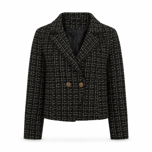 Front view of Missguided women’s black jacket, size UK 14, button - gold fleck