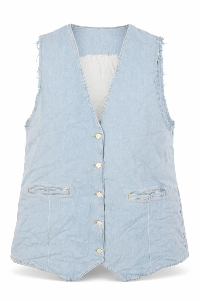 Zara Womens Blue Jacket Waistcoat Size M Button - Raw Sleeves