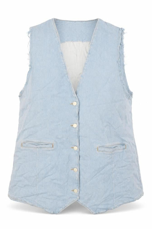 Zara Womens Blue Jacket Waistcoat Size M Button - Raw Sleeves