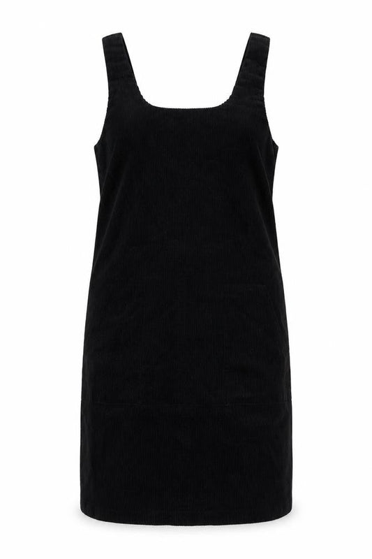 New Look Womens Black 100% Cotton Pinafore/Dungaree Dress Size 6 Scoop Neck Tie