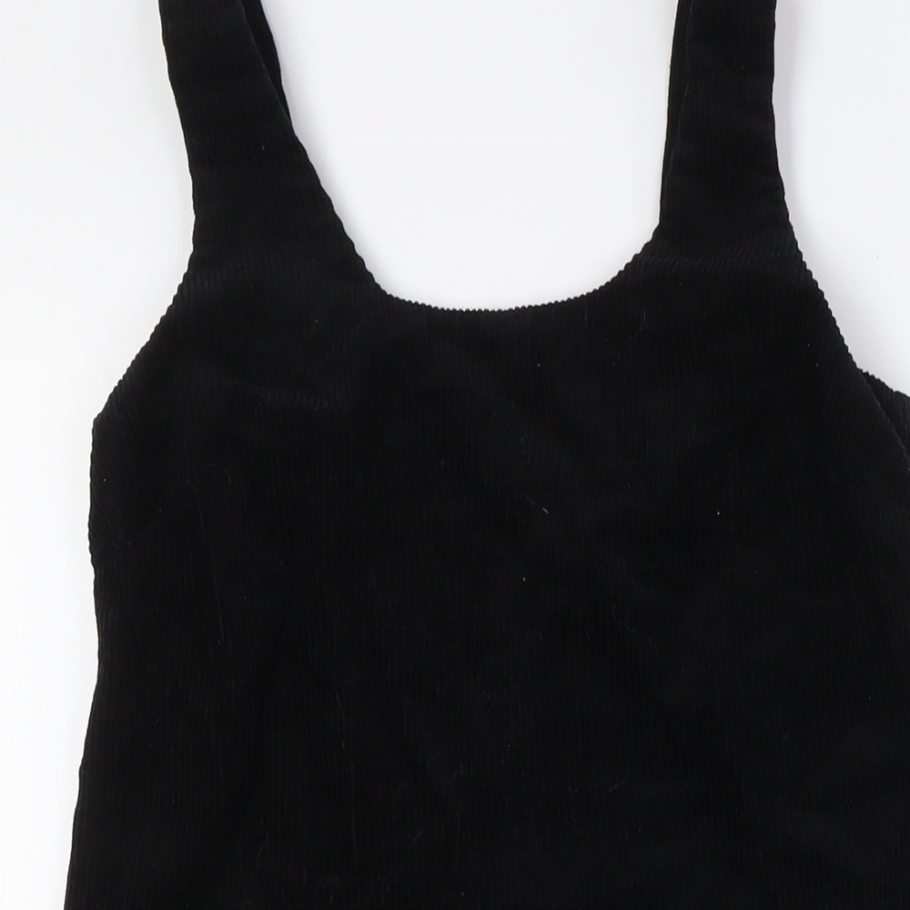New Look Womens Black 100% Cotton Pinafore/Dungaree Dress Size 6 Scoop Neck Tie
