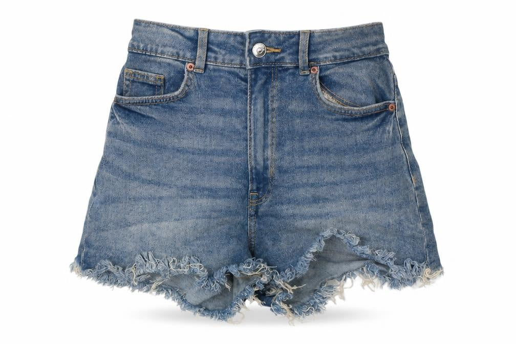 Divided by H&M Womens Blue Cotton Basic Shorts Size 4 Regular Button - Raw Hem