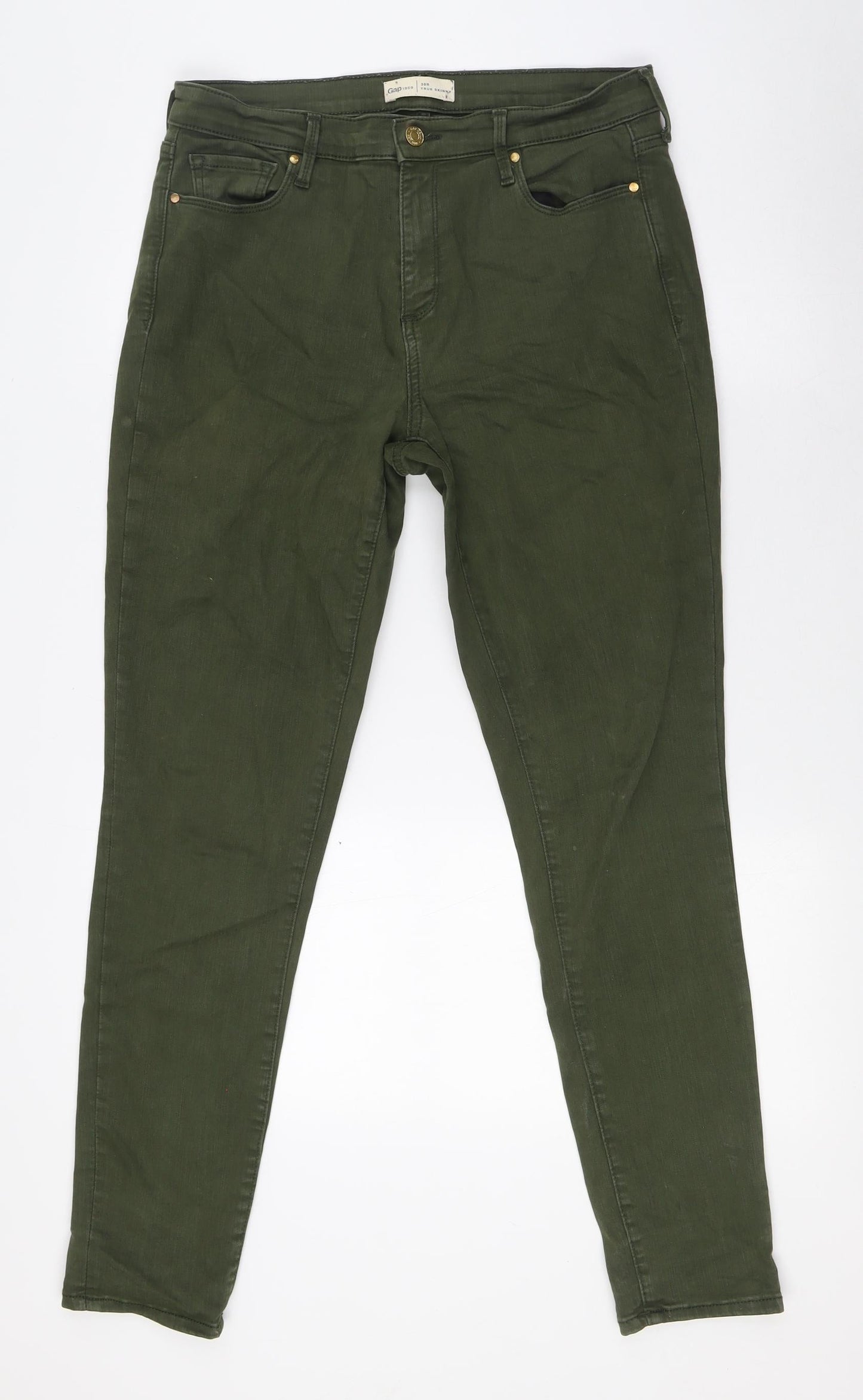 Gap Womens Green Herringbone Cotton Skinny Jeans Size 30 in L30 in Slim Button