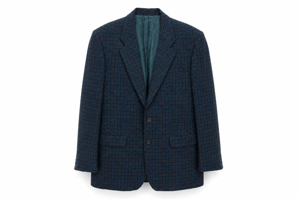St Michael Mens Blue Geometric Wool Jacket Blazer Size 40 Regular - Vintage