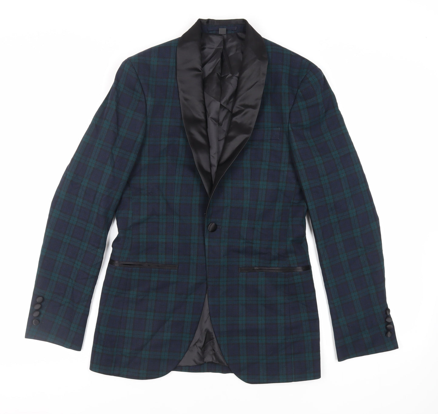 Marks and Spencer Mens Green Plaid Polyester Tuxedo Suit Jacket Size 34 Regular