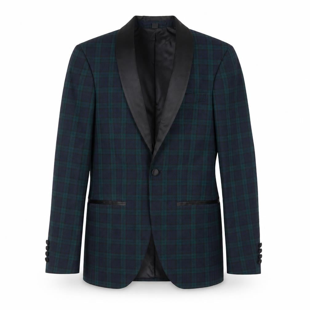 Marks & Spencer Mens Green Plaid Polyester Tuxedo Suit Jacket Size 34 Regular