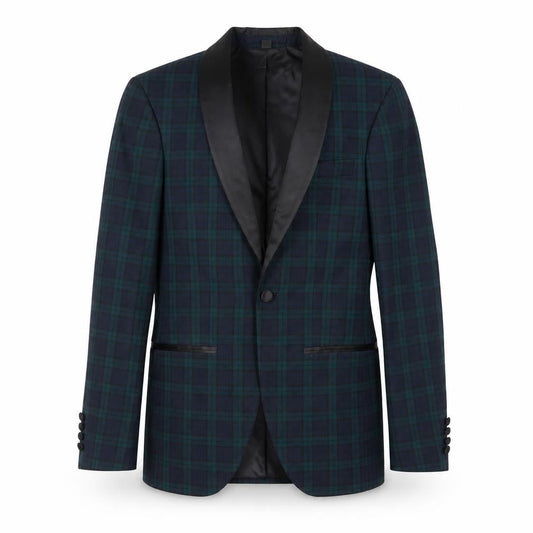 Marks & Spencer Mens Green Plaid Polyester Tuxedo Suit Jacket Size 34 Regular
