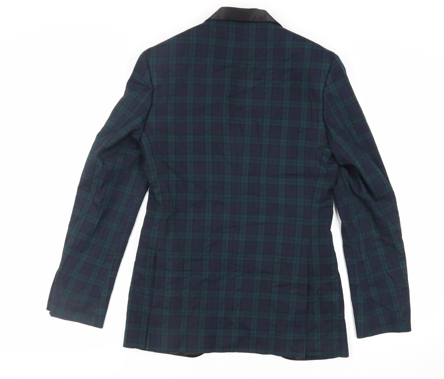 Marks and Spencer Mens Green Plaid Polyester Tuxedo Suit Jacket Size 34 Regular