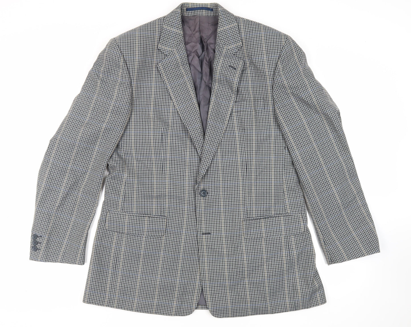 Charly O'Brian Mens Grey Plaid Polyester Jacket Blazer Size 42 Regular