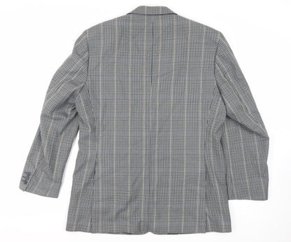 Charly O'Brian Mens Grey Plaid Polyester Jacket Blazer Size 42 Regular