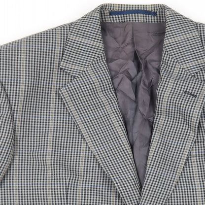Charly O'Brian Mens Grey Plaid Polyester Jacket Blazer Size 42 Regular
