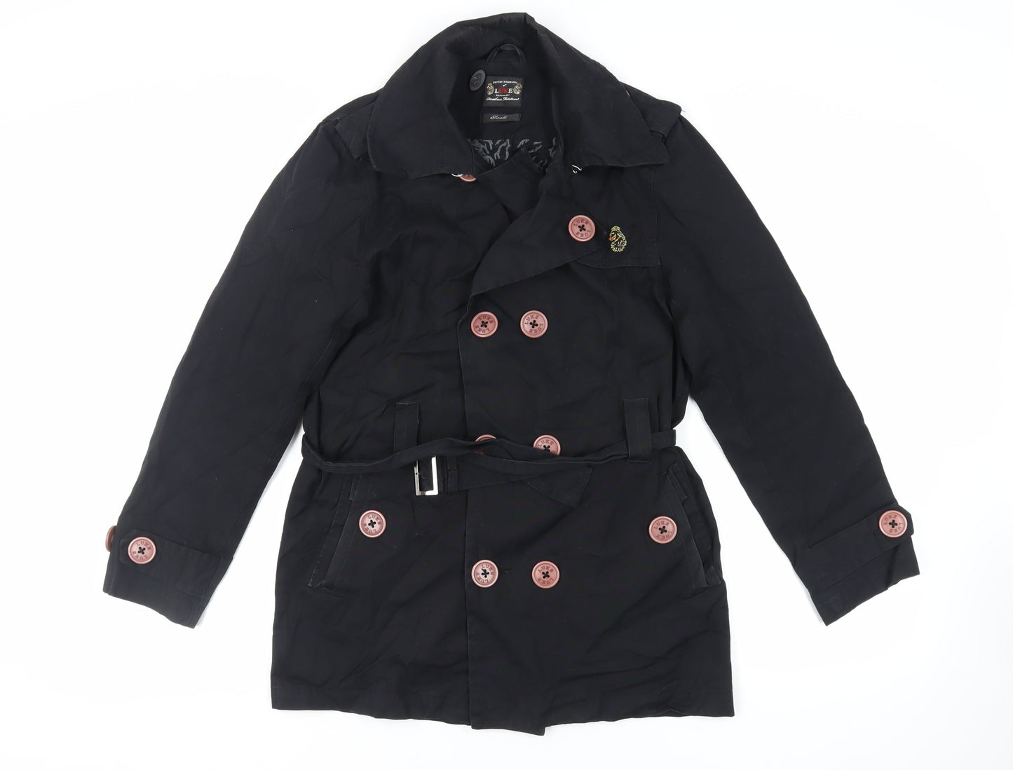 Luke Mens Black Pea Coat Coat Size S Button - Belted