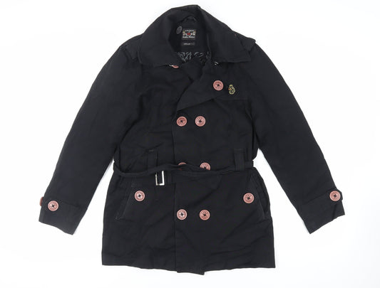 Luke Mens Black Pea Coat Coat Size S Button - Belted