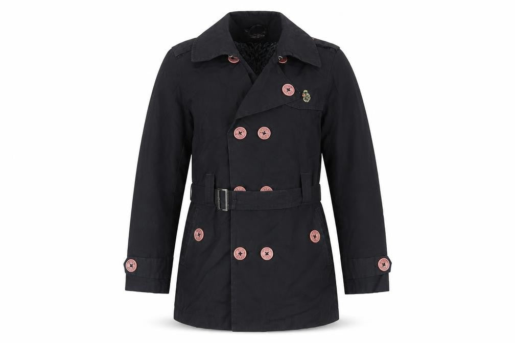 Luke Mens Black Pea Coat Coat Size S Button - Belted