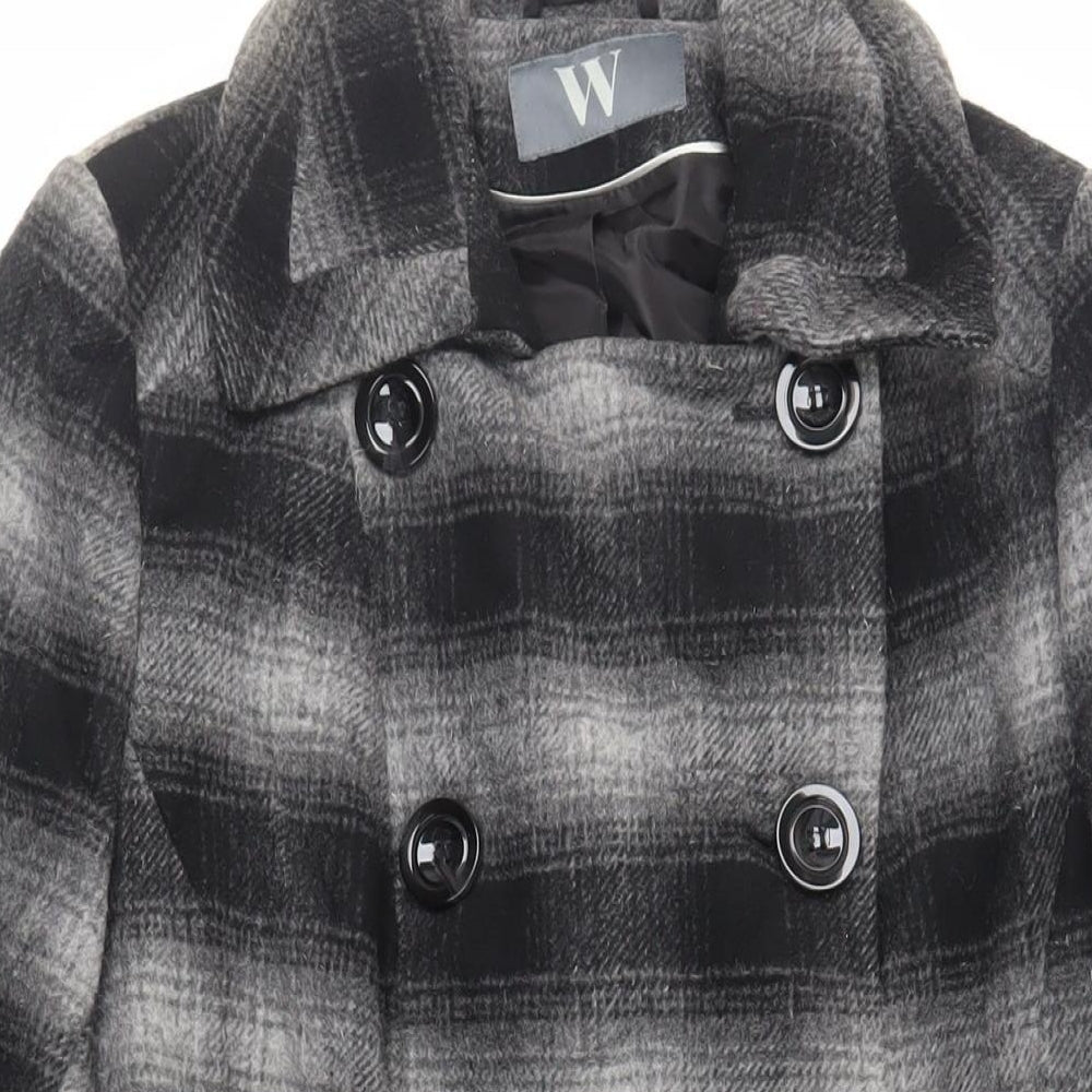 BHS Womens Grey Plaid Pea Coat Coat Size 12 Button