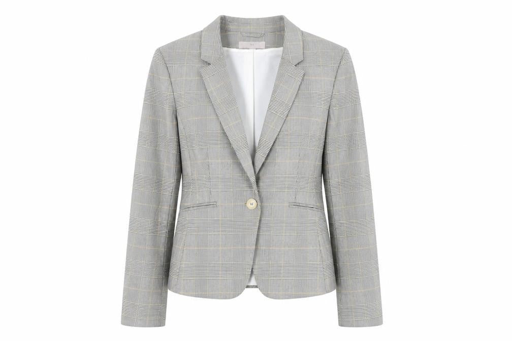 H&M Womens Grey Plaid Jacket Blazer Size 6 Button
