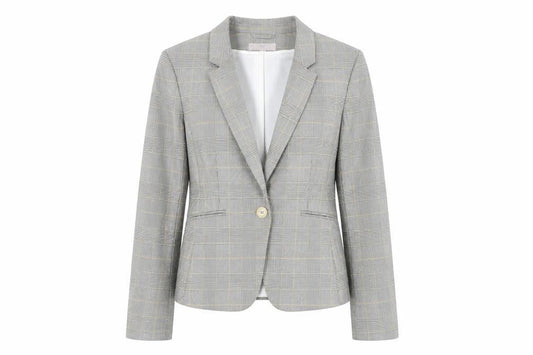 H&M Womens Grey Plaid Jacket Blazer Size 6 Button