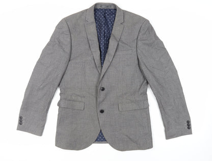 Next Mens Grey Geometric Polyester Jacket Suit Jacket Size 40 Regular