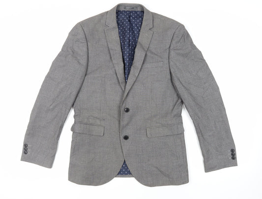 NEXT Mens Grey Geometric Polyester Jacket Suit Jacket Size 40 Regular