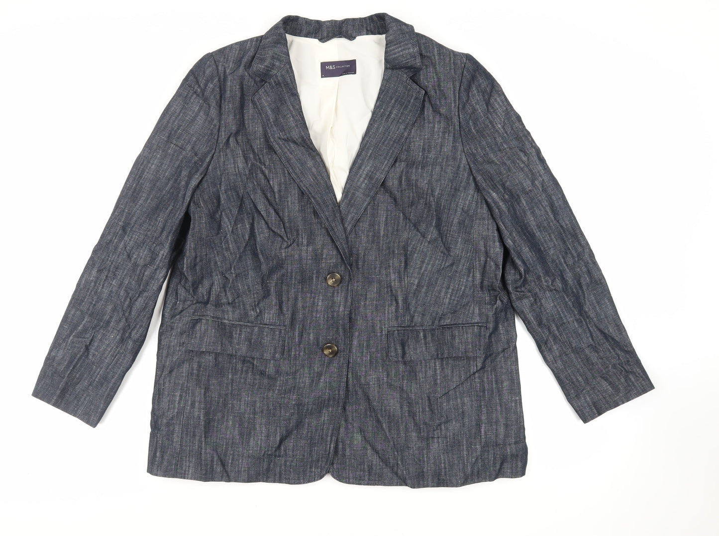 Marks and Spencer Womens Blue Jacket Blazer Size 16 Button
