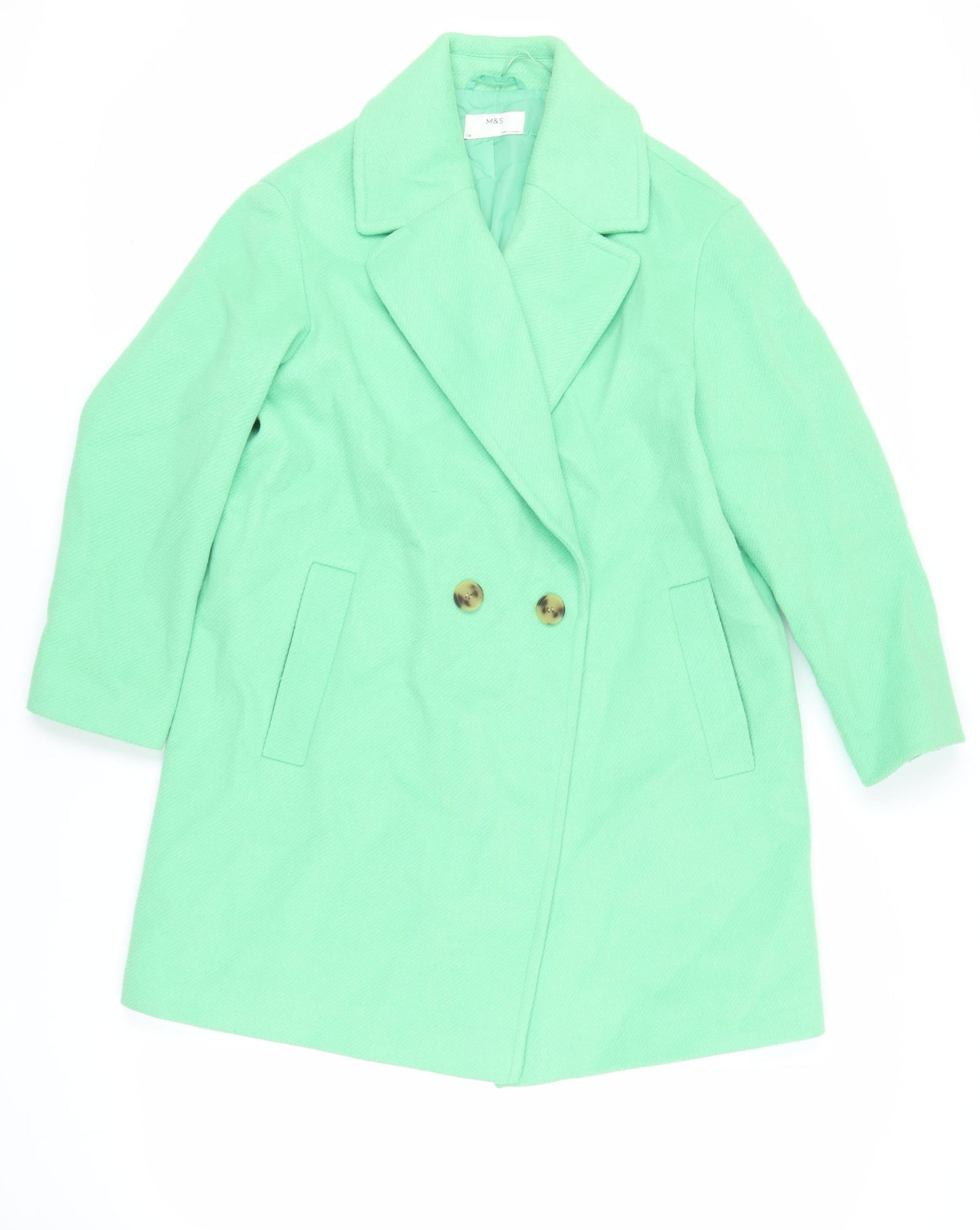 Marks and Spencer Womens Green Overcoat Coat Size 14 Button