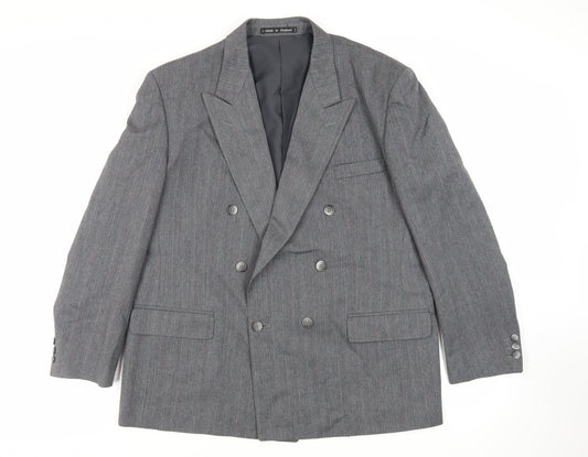 Harbarry of England Mens Grey Striped Polyester Jacket Suit Jacket Size 46 Regular