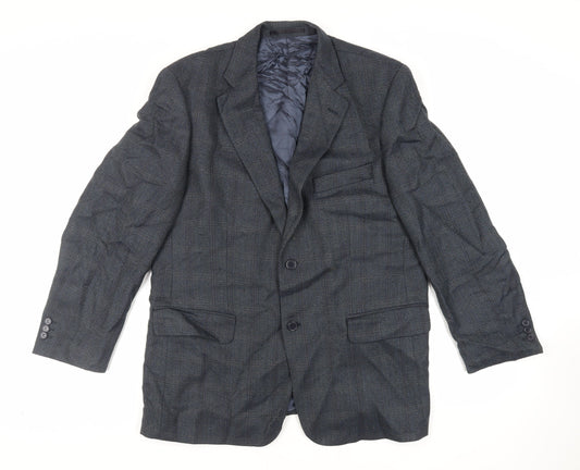 Wellington Mens Blue Herringbone Wool Jacket Blazer Size 42 Regular