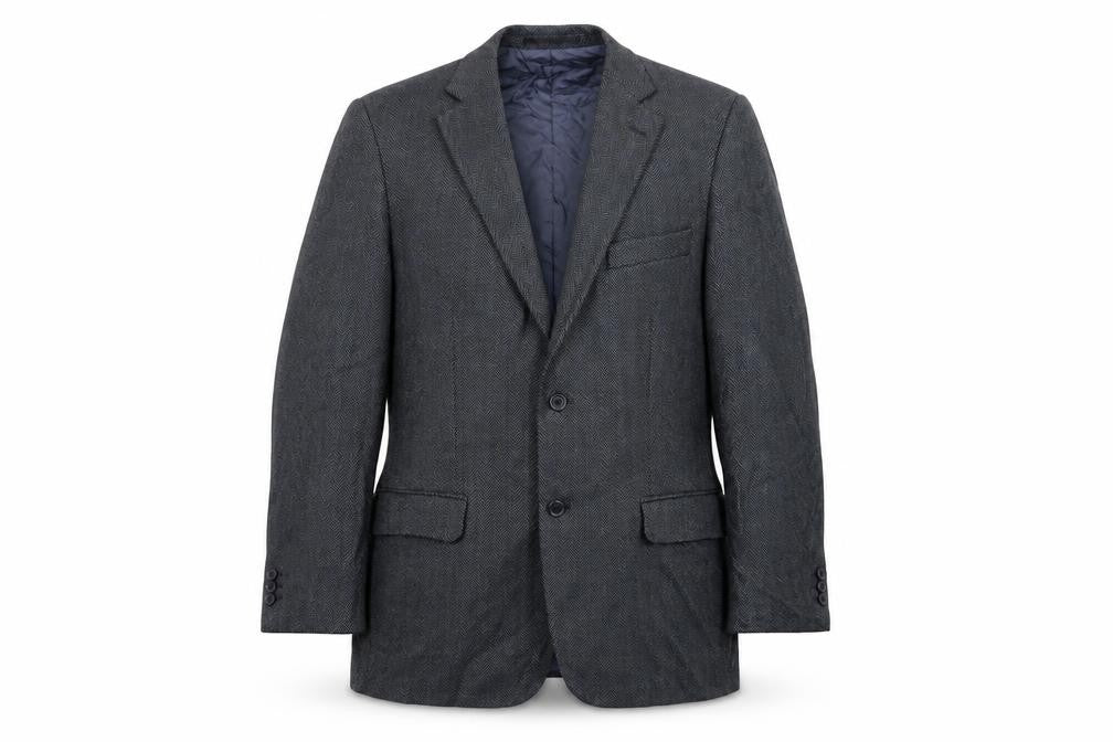 Wellington Mens Blue Herringbone Wool Jacket Blazer Size 42 Regular