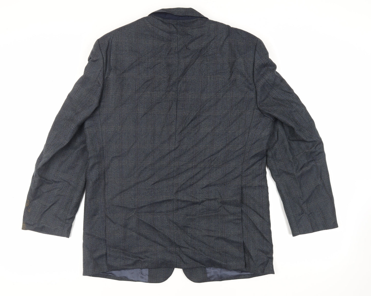 Wellington Mens Blue Herringbone Wool Jacket Blazer Size 42 Regular