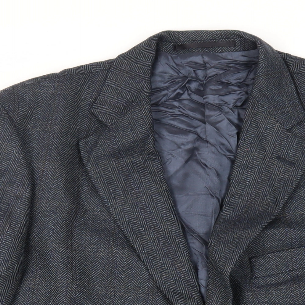 Wellington Mens Blue Herringbone Wool Jacket Blazer Size 42 Regular