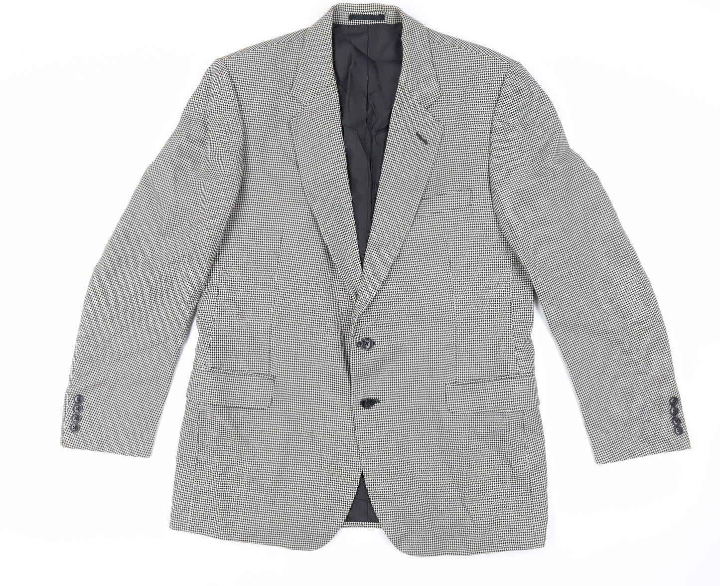 Marks and Spencer Mens Black Geometric Wool Jacket Suit Jacket Size 42 Regular
