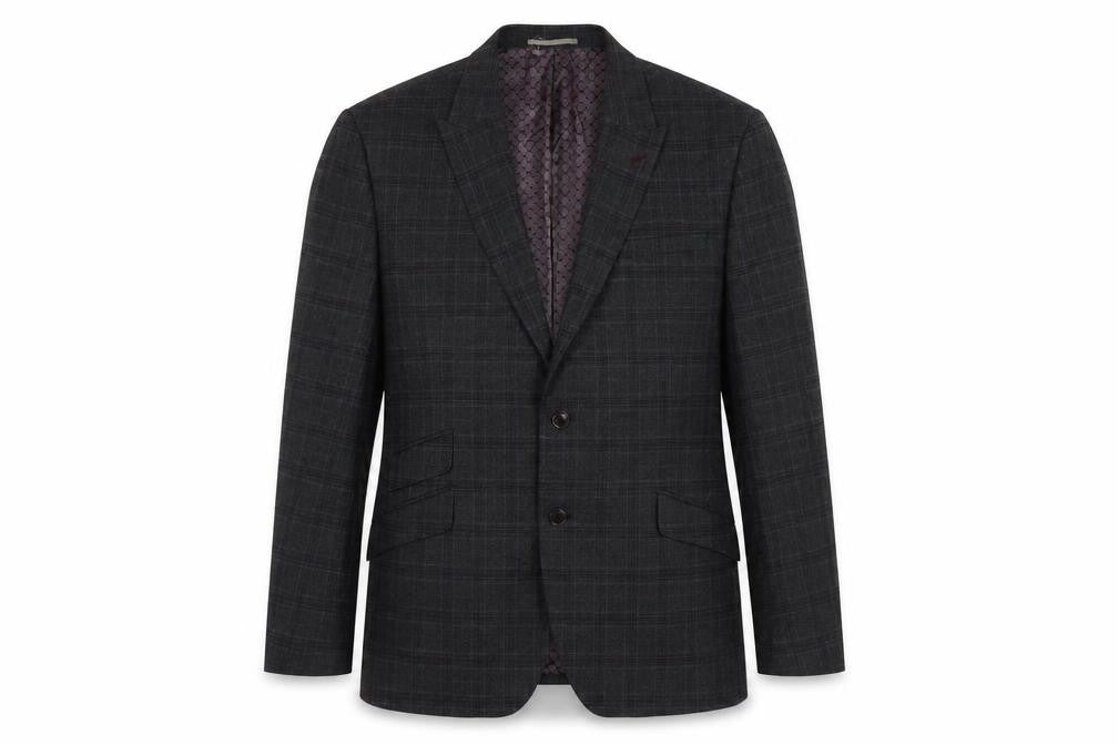 Burton Mens Grey Check Polyester Jacket Suit Jacket Size 48 Regular