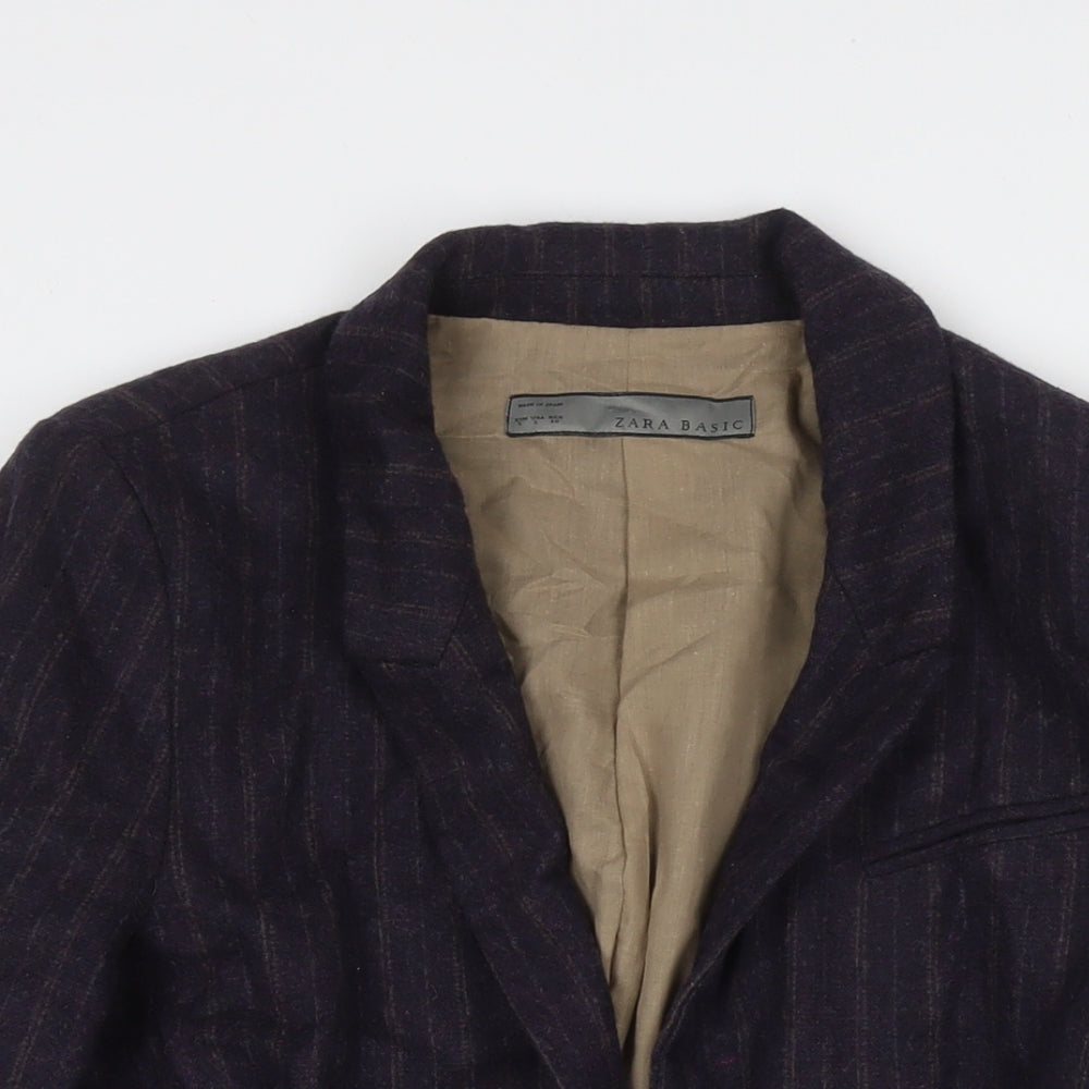 Zara Womens Purple Striped Jacket Blazer Size L Button