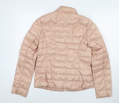 Back view of Easy Wear women’s beige puffer jacket jacket, size S, zip