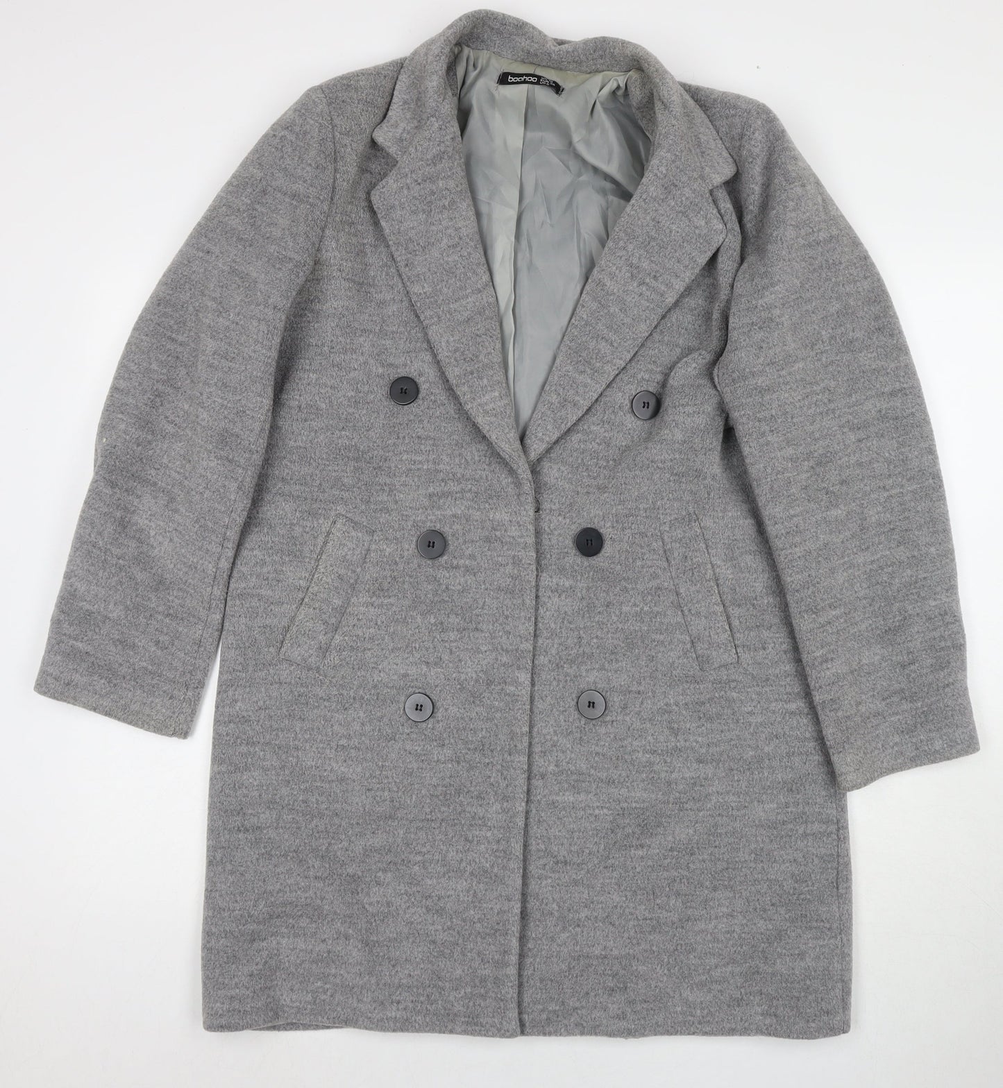 Boohoo Womens Grey Overcoat Coat Size 10 Button