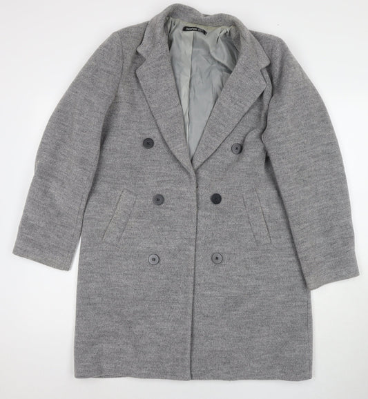 Boohoo Womens Grey Overcoat Coat Size 10 Button