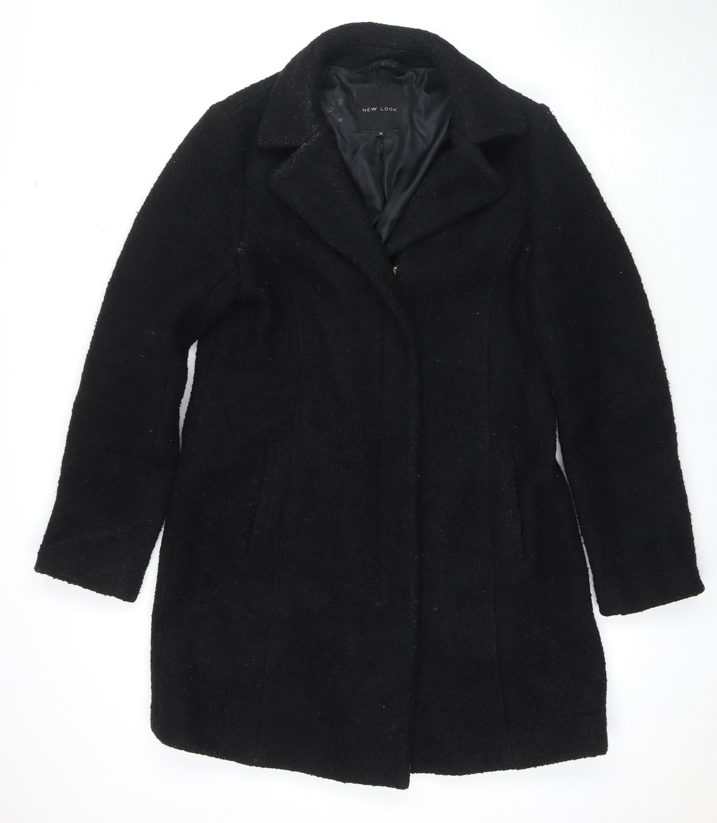 New Look Womens Black Overcoat Coat Size 12 Zip