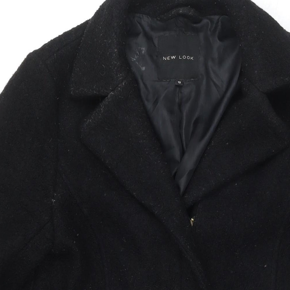 New Look Womens Black Overcoat Coat Size 12 Zip