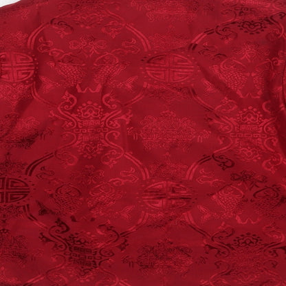 Brand and care label for Yu Peng boys’ red floral kimono jacket, size 8, years button