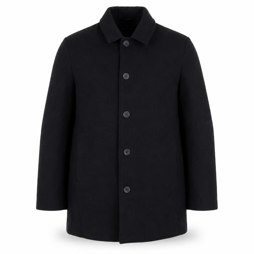 Avenue Mens Black Overcoat Coat Size L Button