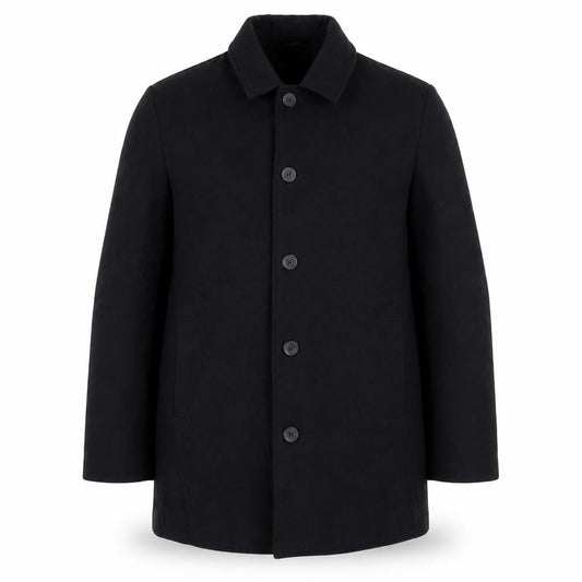 Avenue Mens Black Overcoat Coat Size L Button