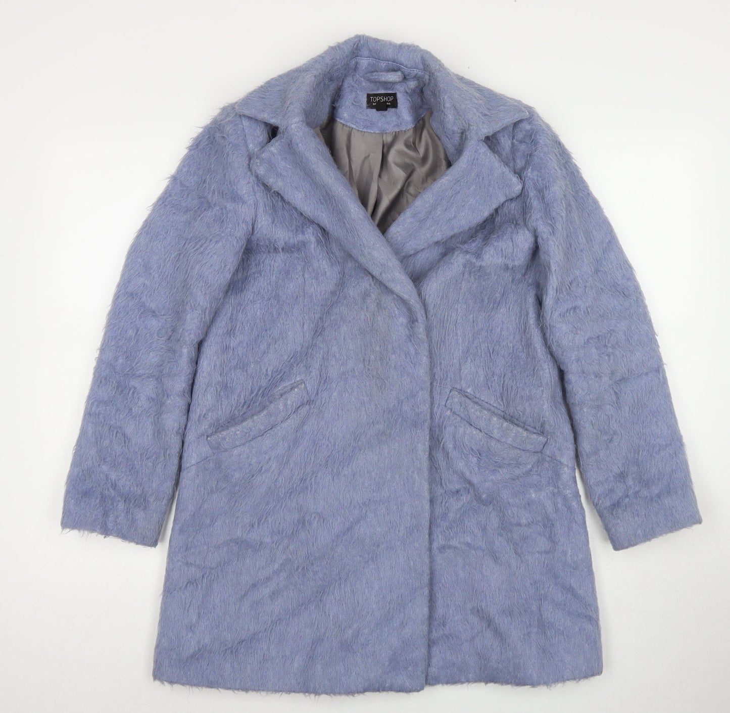 Topshop Womens Blue Overcoat Coat Size 6 Snap