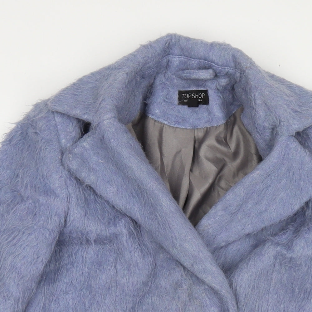 Topshop Womens Blue Overcoat Coat Size 6 Snap
